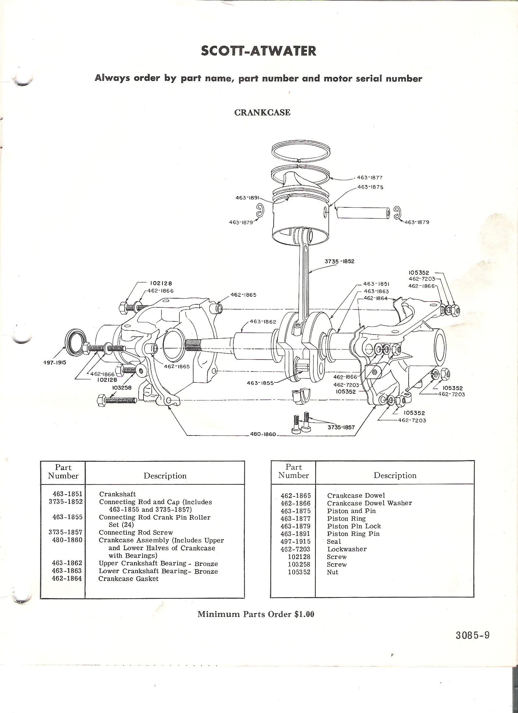 3.6 HP Sportster Scott-Atwater Outboard Motor Parts Catalog Manual 